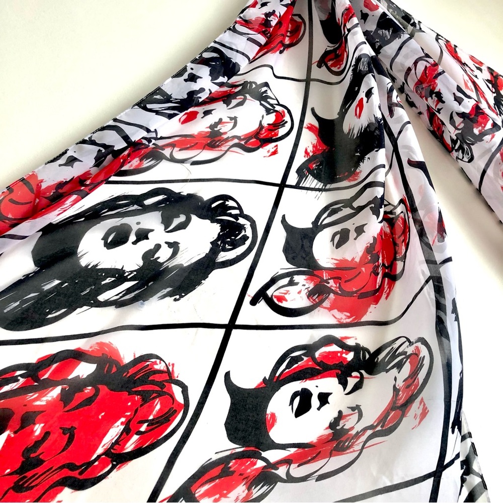 Artistic Red and Black Graphic Scarf